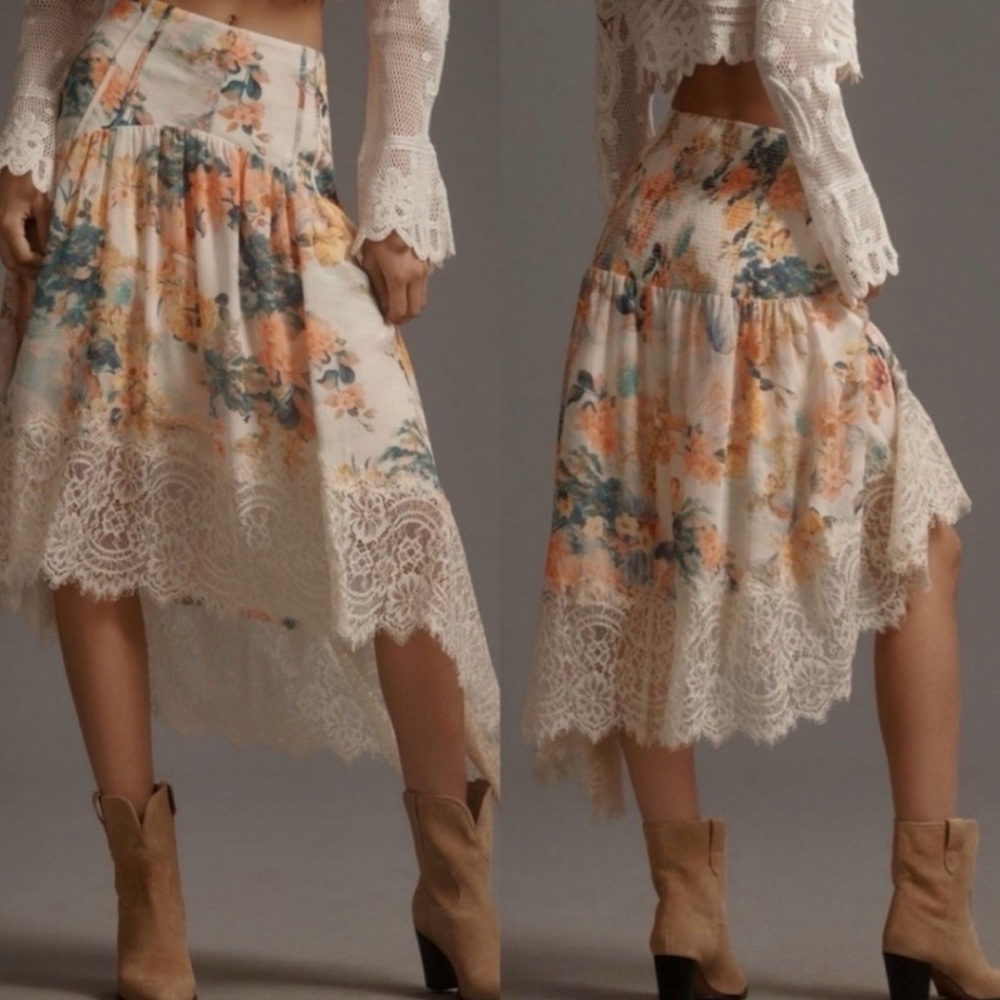 Floral Lace Hem Skirt